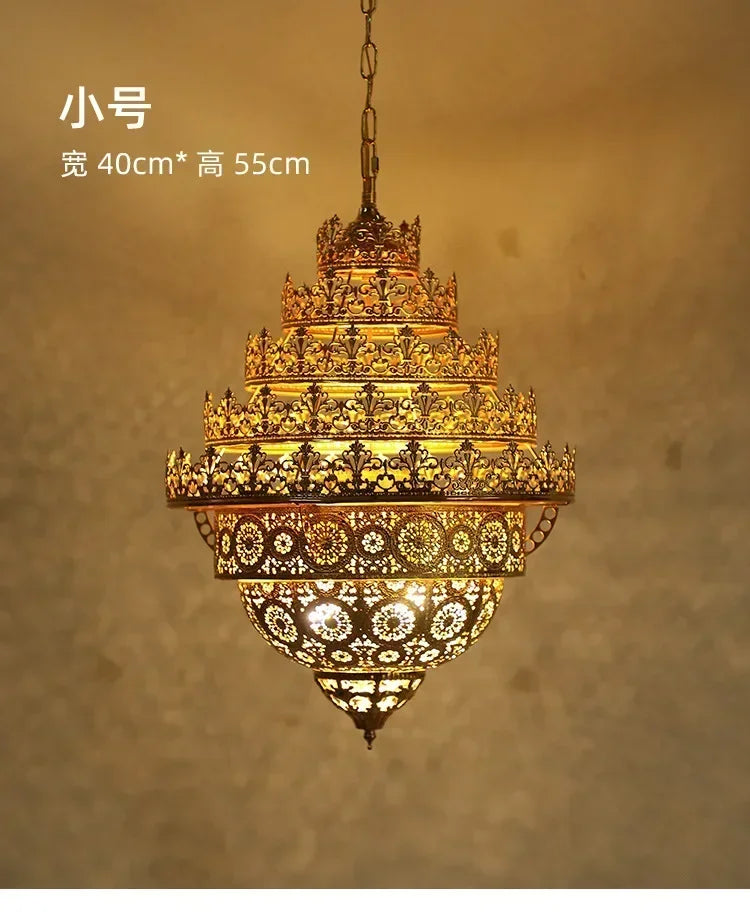 Bohemian Retro Chandelier Luxury Iron Golden Pendant Light Living Dining Hotel Coffee Shop Exhibition Hall Indoor Lamp