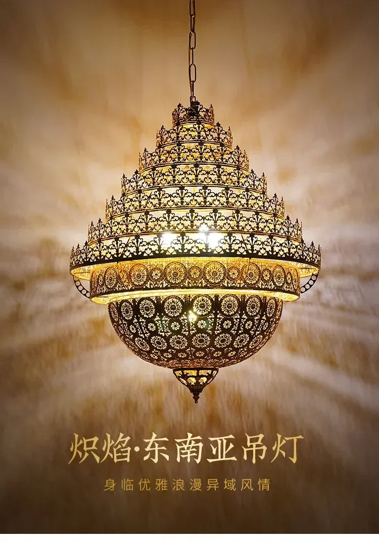 Bohemian Retro Chandelier Luxury Iron Golden Pendant Light Living Dining Hotel Coffee Shop Exhibition Hall Indoor Lamp