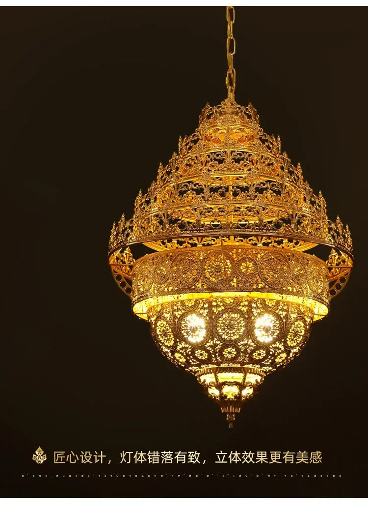 Bohemian Retro Chandelier Luxury Iron Golden Pendant Light Living Dining Hotel Coffee Shop Exhibition Hall Indoor Lamp