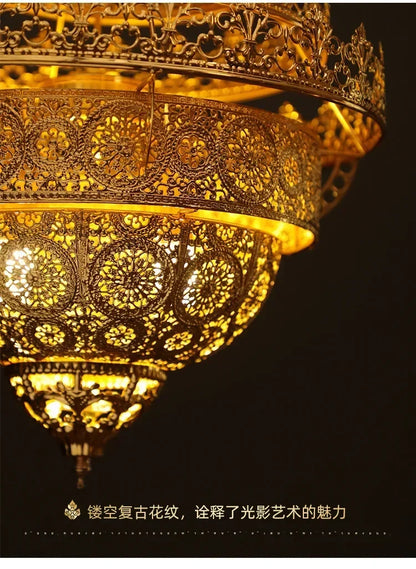 Bohemian Retro Chandelier Luxury Iron Golden Pendant Light Living Dining Hotel Coffee Shop Exhibition Hall Indoor Lamp