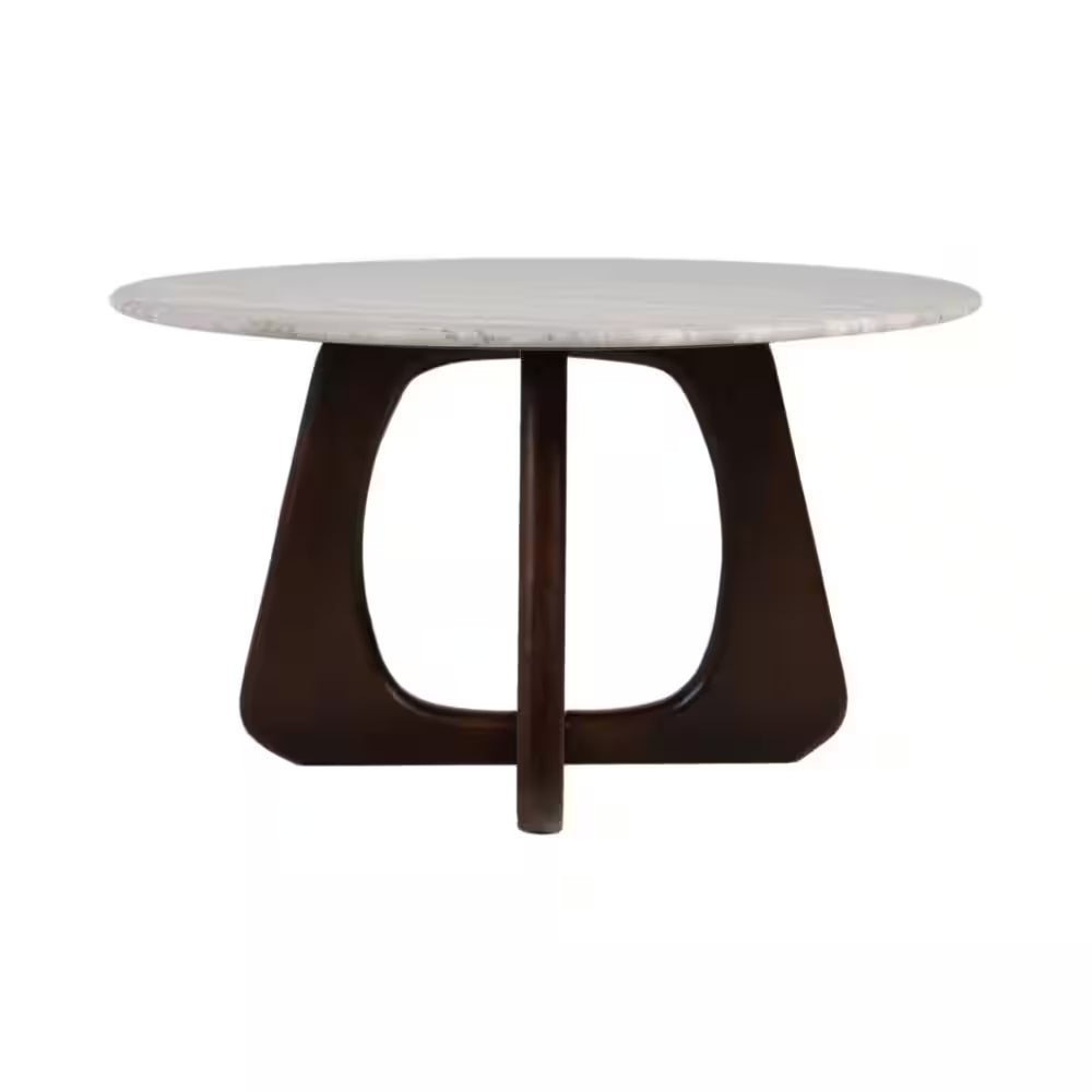 30 In. X 17 In. Brown round Marble Top Coffee Table with Openwork Base