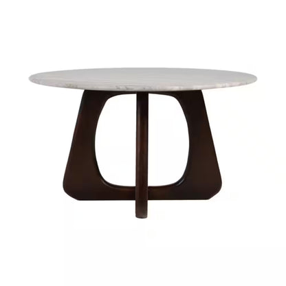 30 In. X 17 In. Brown round Marble Top Coffee Table with Openwork Base