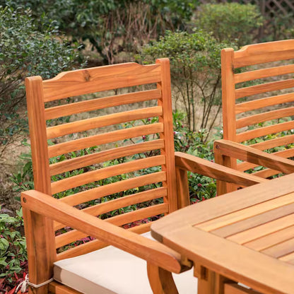 Brown 7-Piece Wood Patio Outdoor Dining Set with Extendable Table and Wood Chairs with Beige Cushion