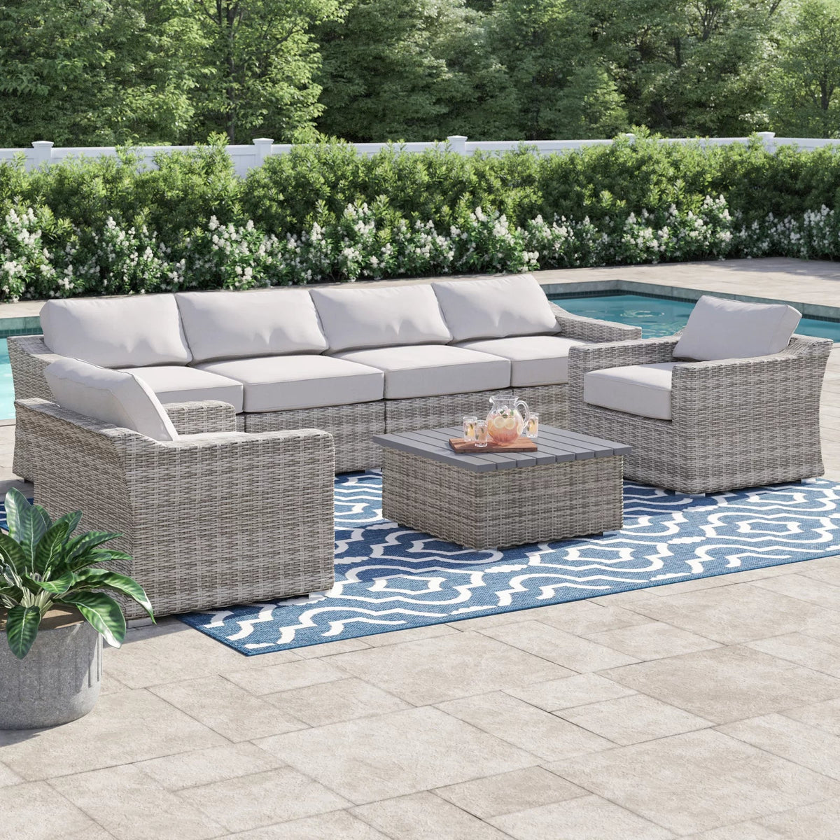 Fully Assembled 6-Person All-Weather Wicker Sectional Seating Group