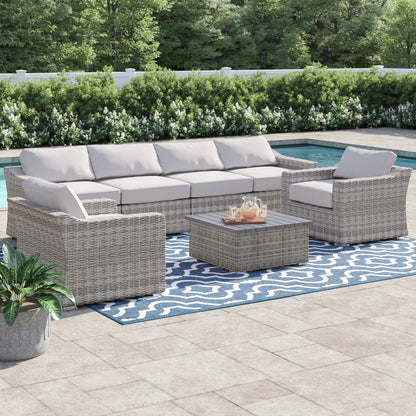 Fully Assembled 6-Person All-Weather Wicker Sectional Seating Group