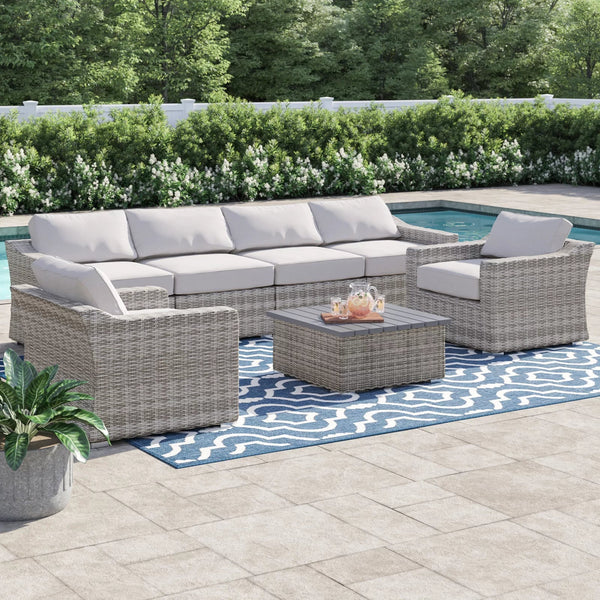 Fully Assembled 6-Person All-Weather Wicker Sectional Seating Group
