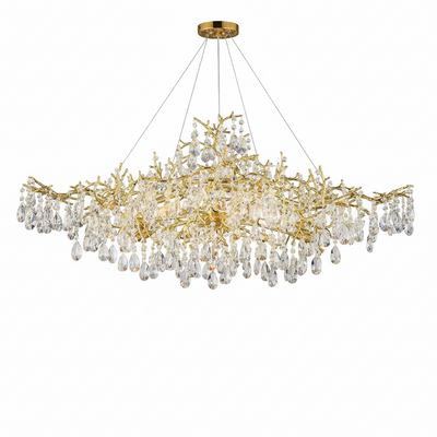 14-Lights Gold Luxury Crystal Linear Chandelier, Modern Tree Branch Chandelier for Dinning Room, Kitchen, Living Room