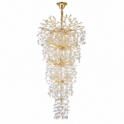 Modern Chandelier 118 In. 28-Light Crystal Gold Chandelier for Foyer, Living Room, Multiple Tiers Chandelier
