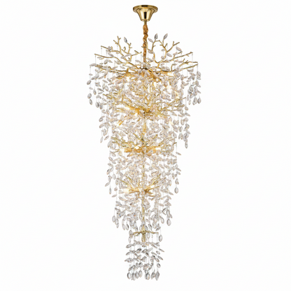 Modern Chandelier 118 In. 28-Light Crystal Gold Chandelier for Foyer, Living Room, Multiple Tiers Chandelier