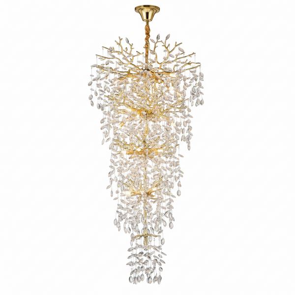Modern Chandelier 118 In. 28-Light Crystal Gold Chandelier for Foyer, Living Room, Multiple Tiers Chandelier