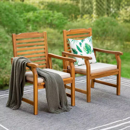 Brown 7-Piece Wood Patio Outdoor Dining Set with Extendable Table and Wood Chairs with Beige Cushion