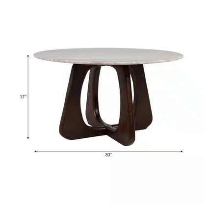 30 In. X 17 In. Brown round Marble Top Coffee Table with Openwork Base