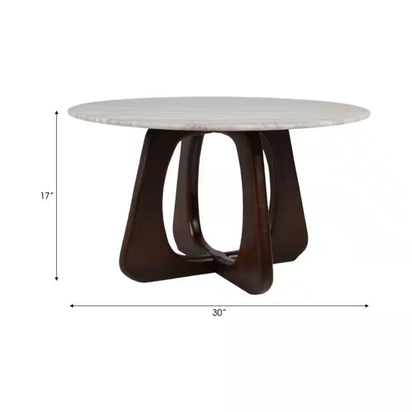 30 In. X 17 In. Brown round Marble Top Coffee Table with Openwork Base