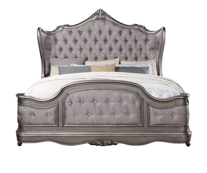 Ariadne Velvet & Antique Platinum Finish Eastern King Bed