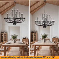 48 Light Large Black Candle Style Wagon Wheel Farmhouse Traditional Chandelier for High Ceilings Foyer Dining Room