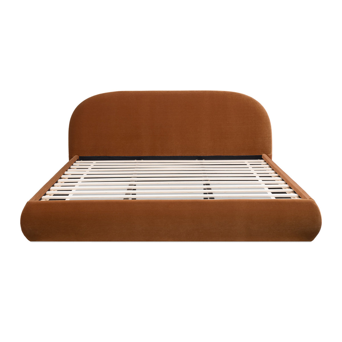 Burnt Velvet King Platform Bed with Puffy Grounded Headboard