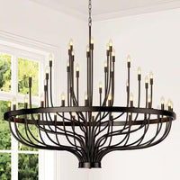 48 Light Large Black Candle Style Wagon Wheel Farmhouse Traditional Chandelier for High Ceilings Foyer Dining Room