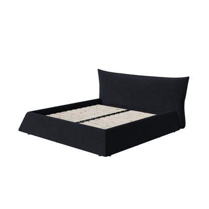 Queen Size Upholstered Platform Bed with Special Shaped Velvet Headboard