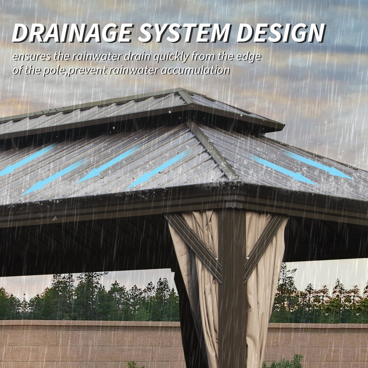 14' x 20' Hardtop Gazebo with Dual-Layer Galvanized Steel Roof - Metal Finish