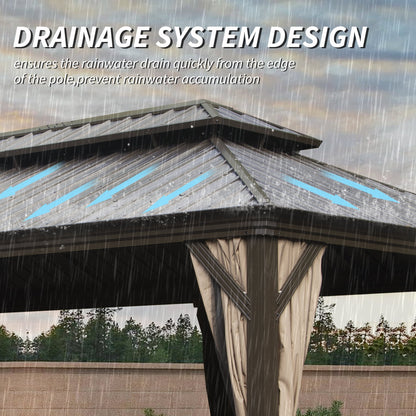 14' x 20' Hardtop Gazebo with Dual-Layer Galvanized Steel Roof - Metal Finish