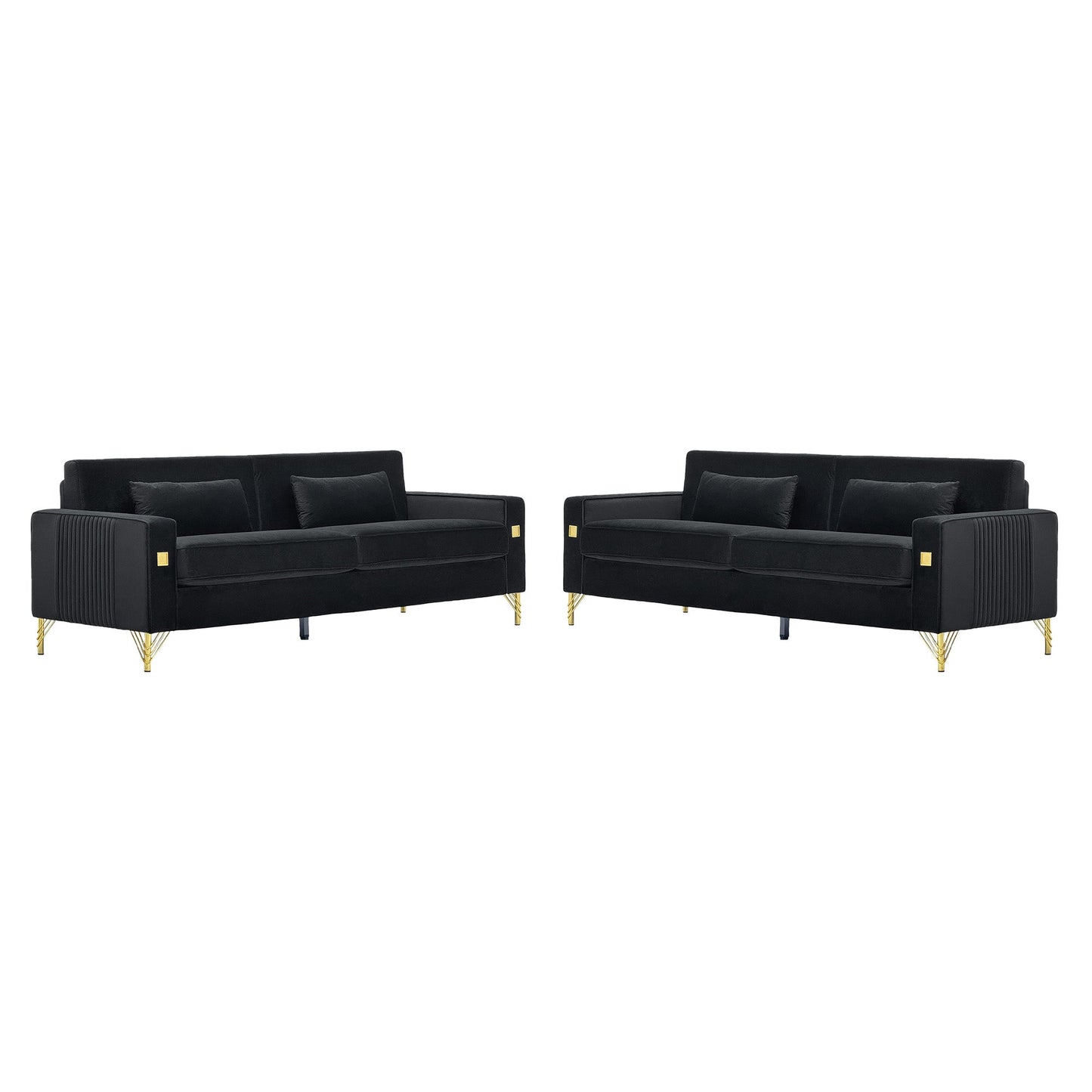 Black Velvet 2-Piece Sofa Set
