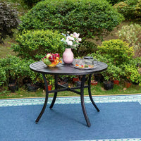 5-Piece Metal Outdoor Dining Set with Beige Cushions and Swivel Dining Chairs
