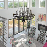 48 Light Large Black Candle Style Wagon Wheel Farmhouse Traditional Chandelier for High Ceilings Foyer Dining Room