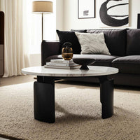 30 In. Gray round Marble Top 3-Footed Coffee Table