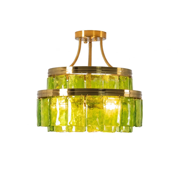 Green Glass Drum-Shaped Ceiling Light