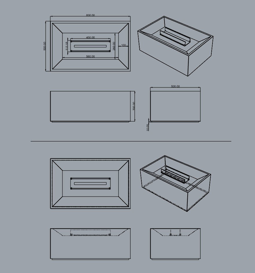 Black Marble Coffee Table with Built-in Fireplace