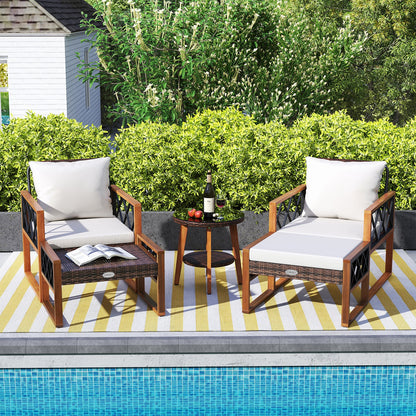 5 Pieces Patio Furniture Set PE Rattan Outdoor Conversation Set with Acacia Wood