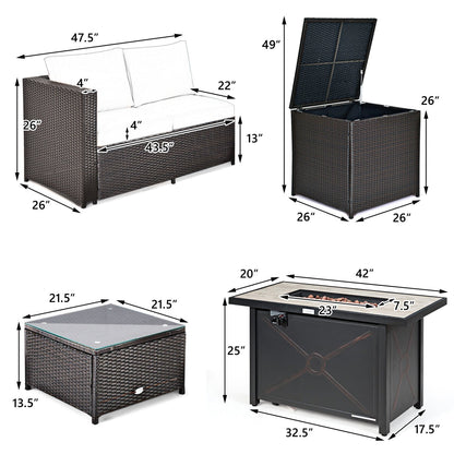 5-Piece Patio Furniture Set with Propane Fire Pit Table