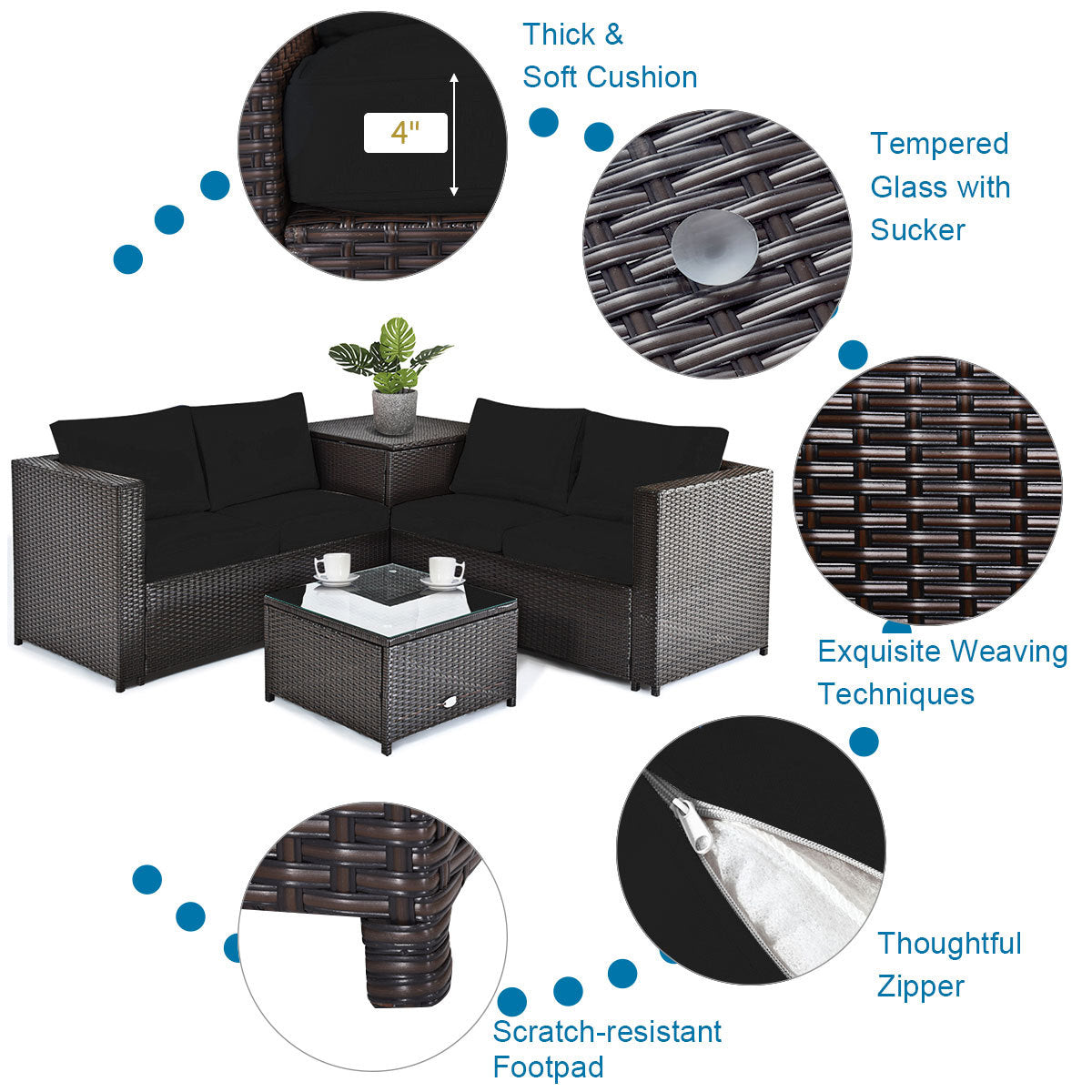 5-Piece Patio Furniture Set with Propane Fire Pit Table