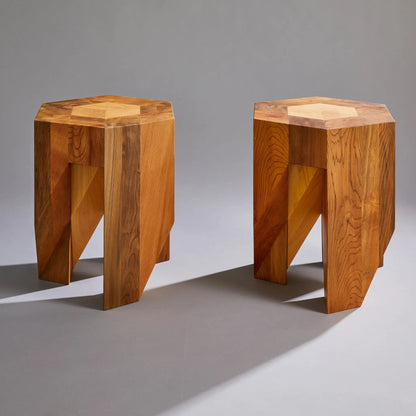Jindai Cedar Stool - Yosegi Pair Stool Edition